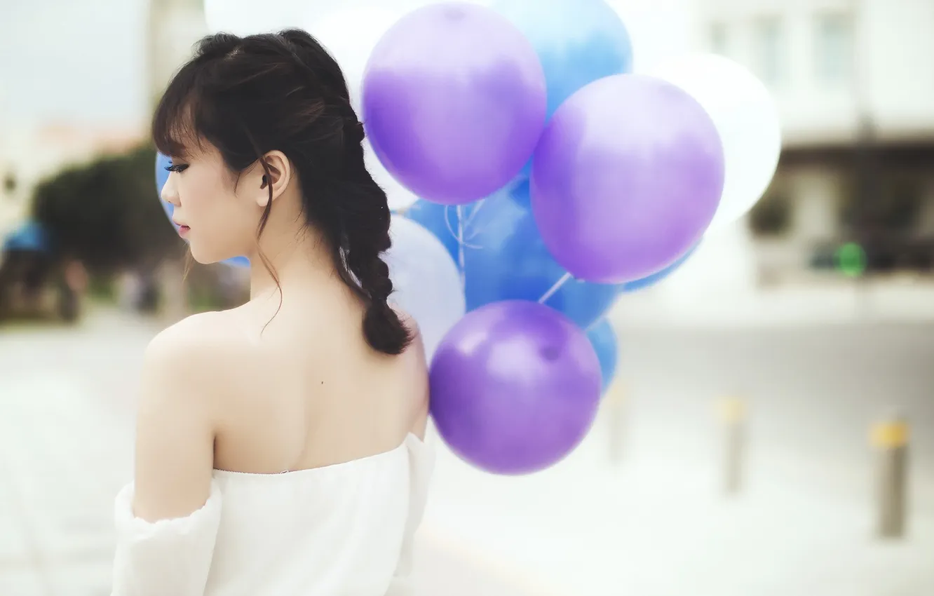 Photo wallpaper girl, background, balls