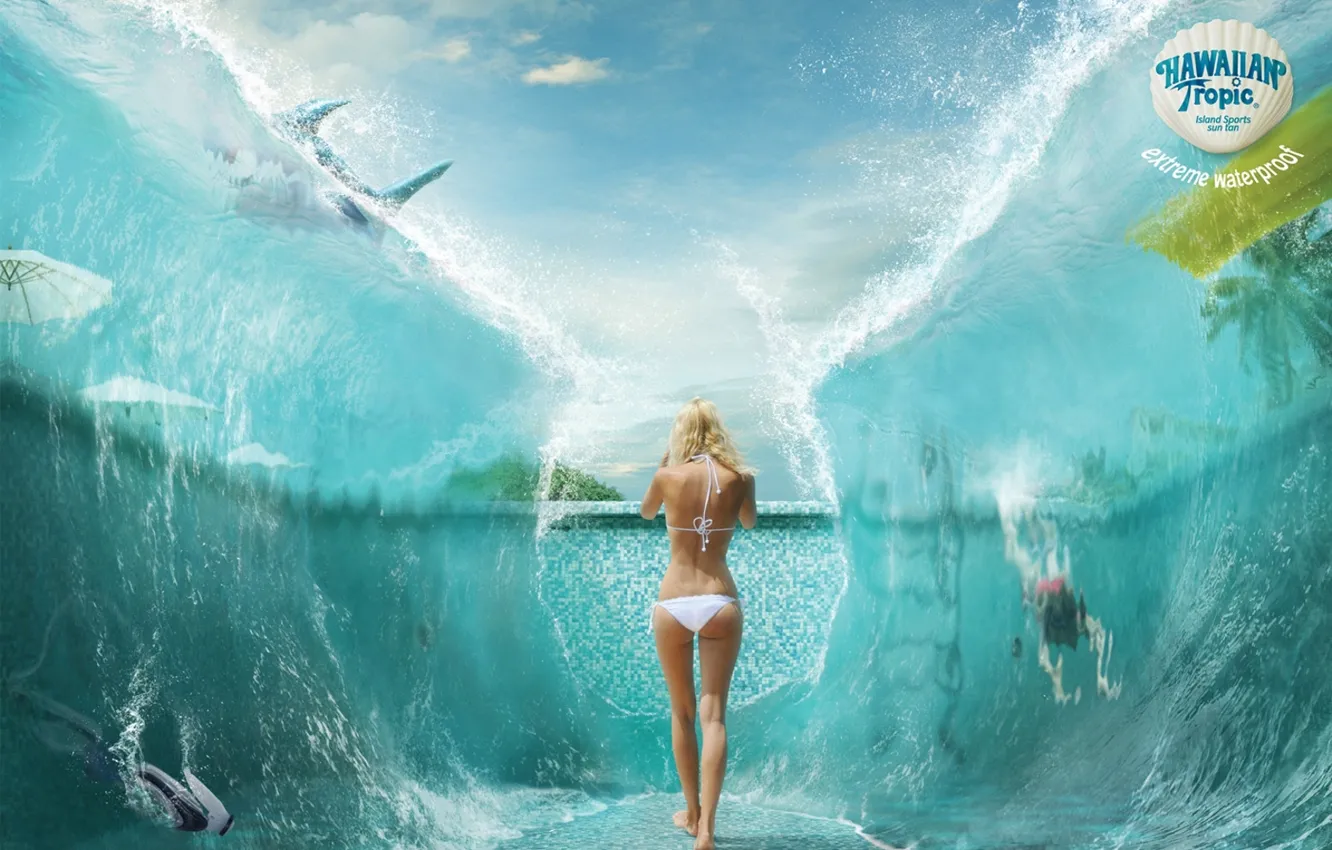 Photo wallpaper girl, animal, the pool