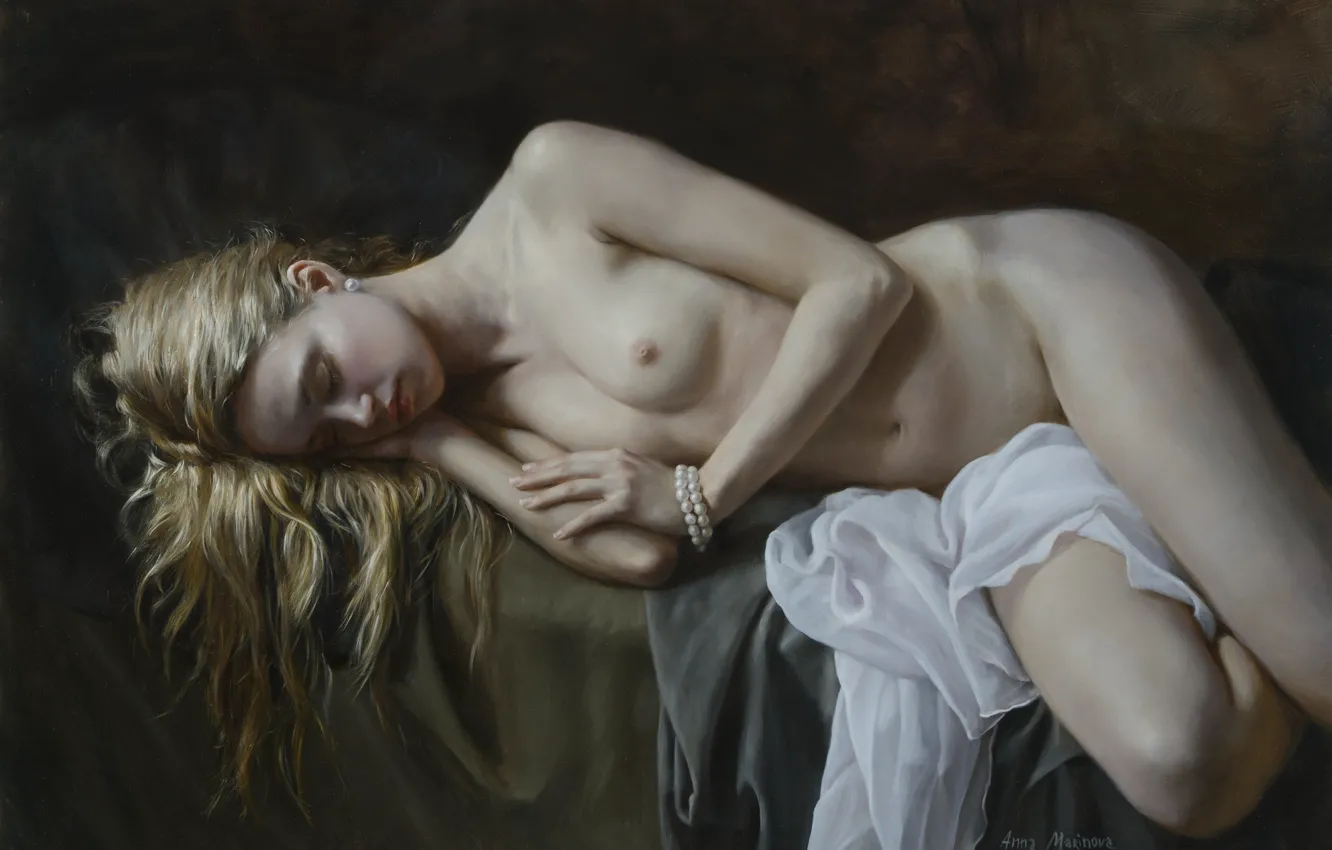 Photo wallpaper serenity, fatigue, sleep, bed, Nega, sleeping beauty, Naked girl, Anna Marinova