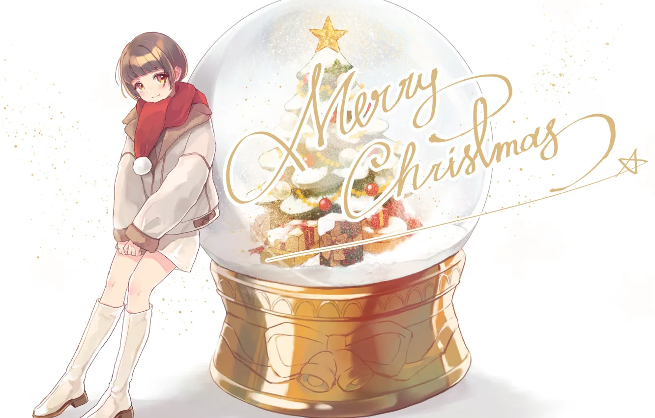 Photo wallpaper girl, tree, Christmas, snow globe