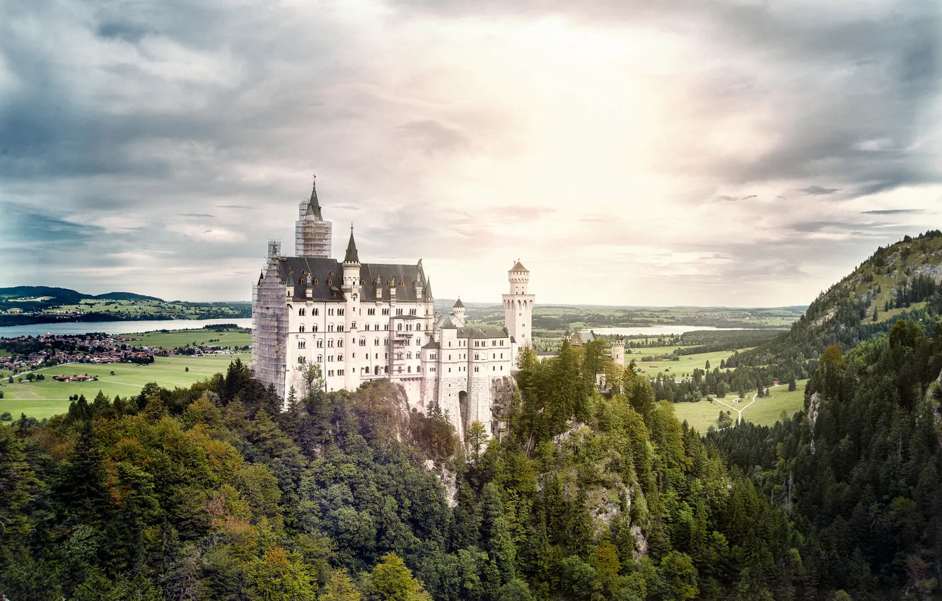 Photo wallpaper forest, landscape, castle, mountain, Germany, Bavaria, Hohenschwangau
