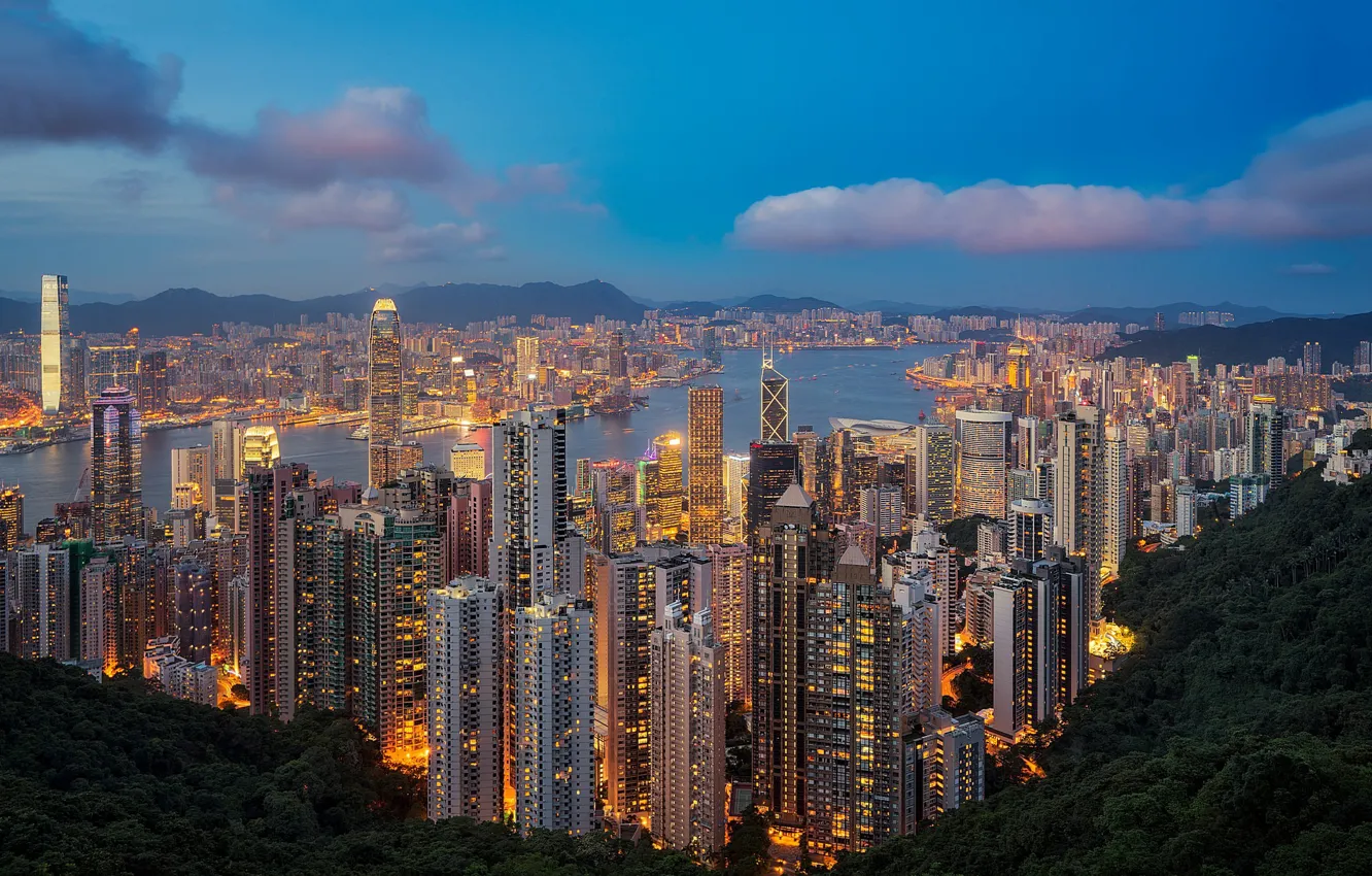 Photo wallpaper Hong Kong, megapolis, skyline, Hong Kong, Hong Kong