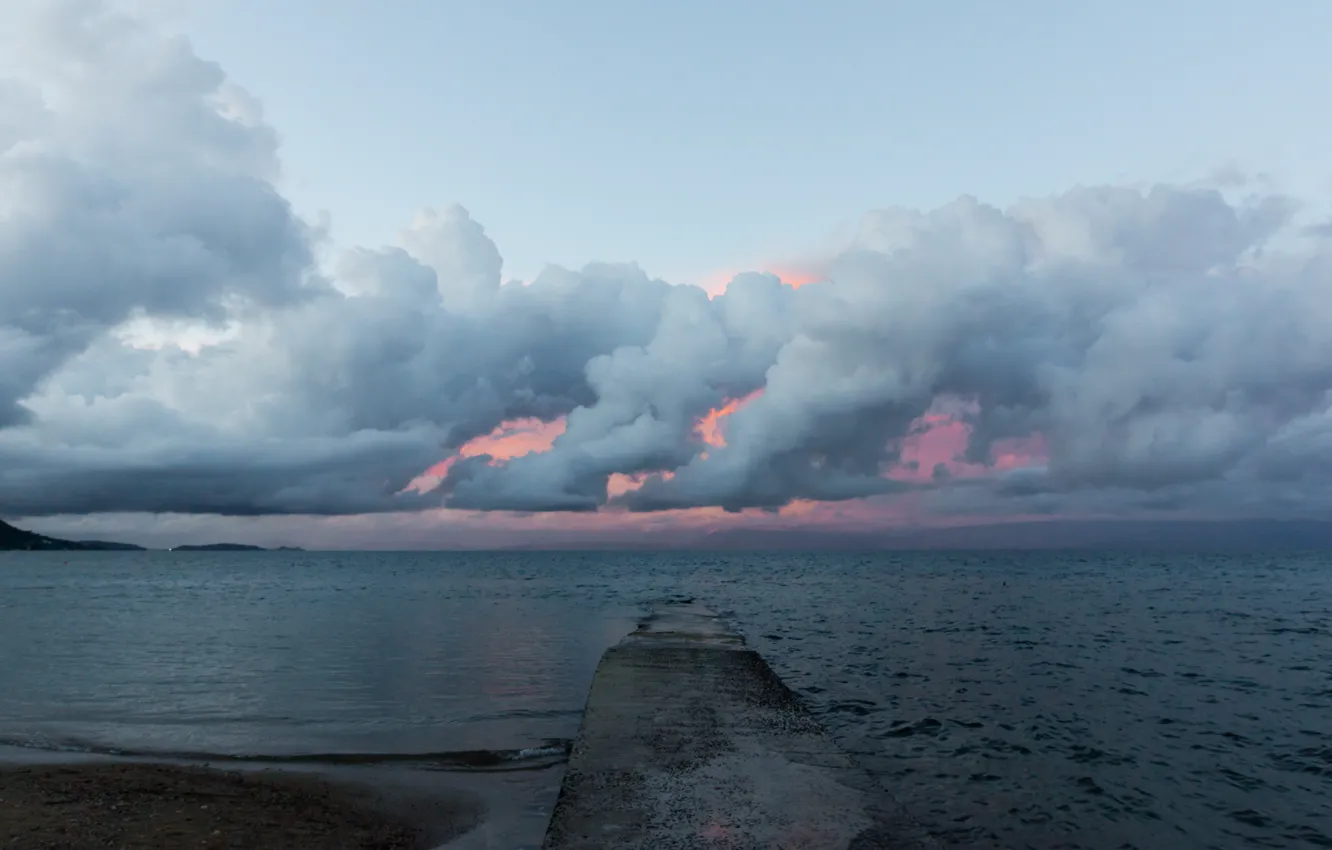 Photo wallpaper sea, clouds, sunset, storm