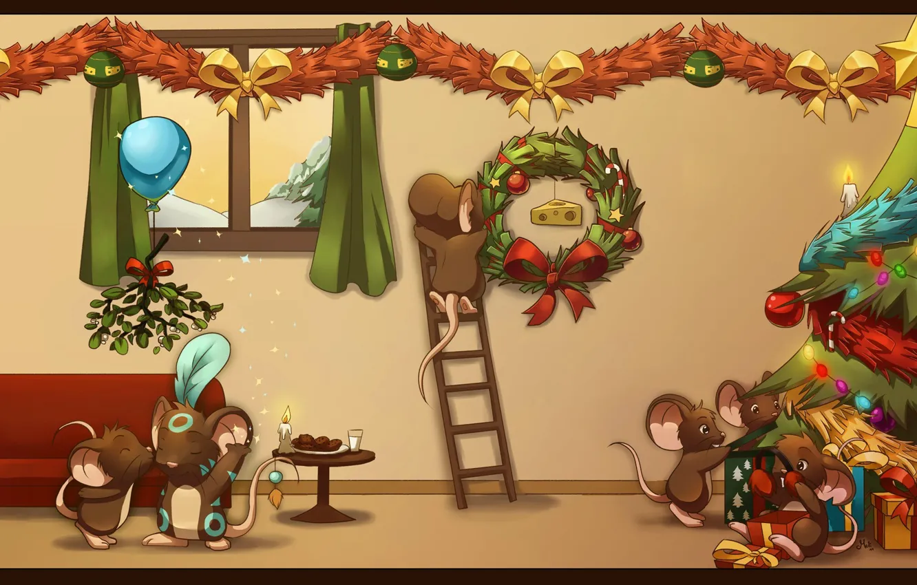 Photo wallpaper tree, mouse, decorate