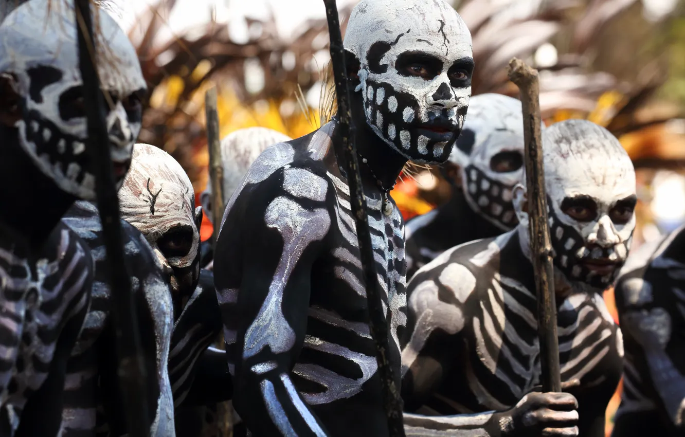 Photo wallpaper skeleton, stick, colorized, Tribe