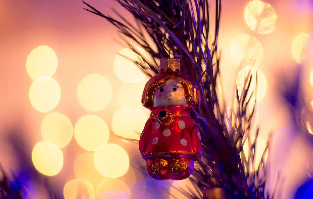 Photo wallpaper garland, doll, toy, light, brownie, blur, Christmas toy, lights