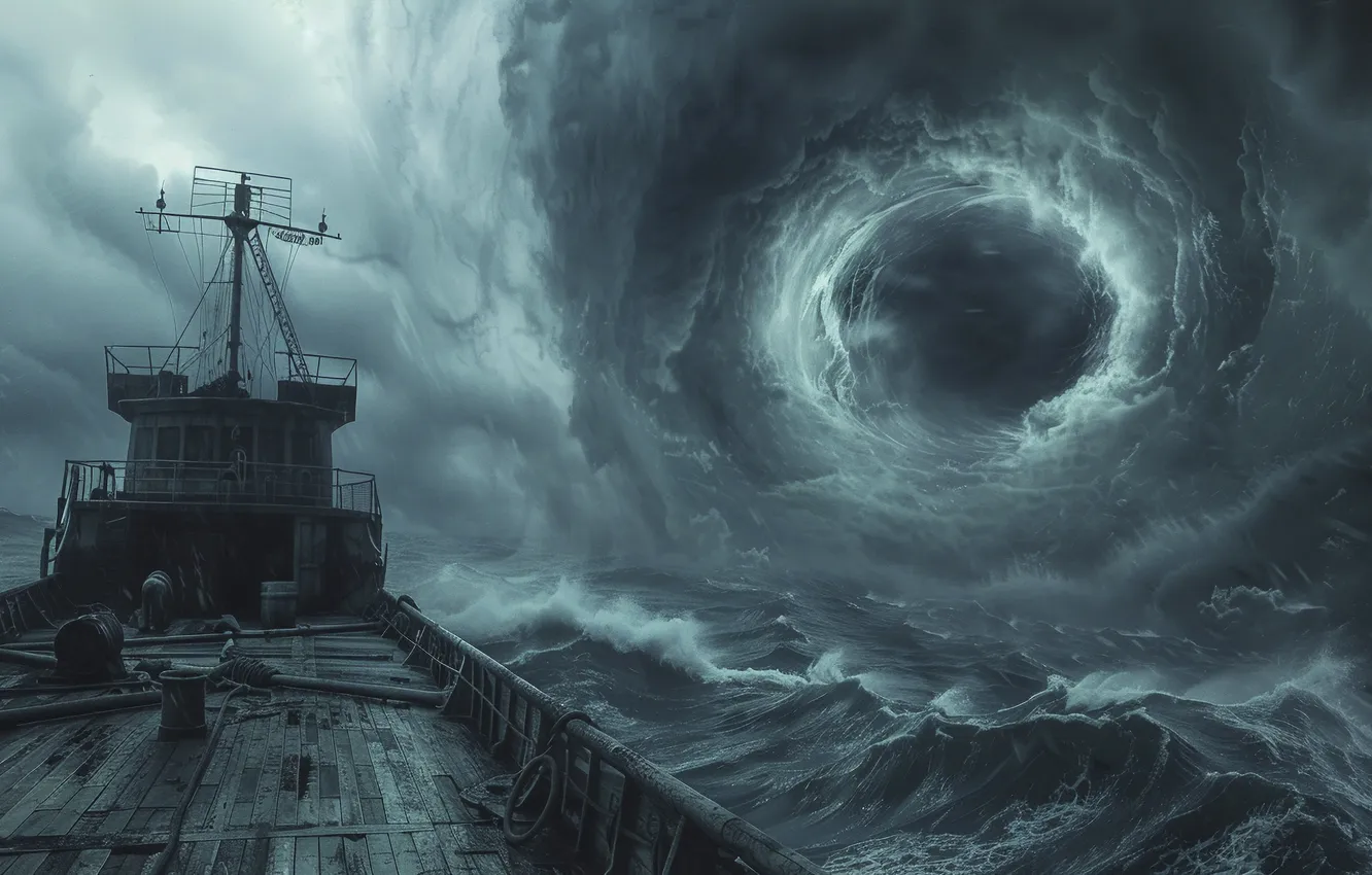 Photo wallpaper Sea, Wave, Ship, Storm, The portal, Digital art, AI art, The Art of Artificial Intelligence