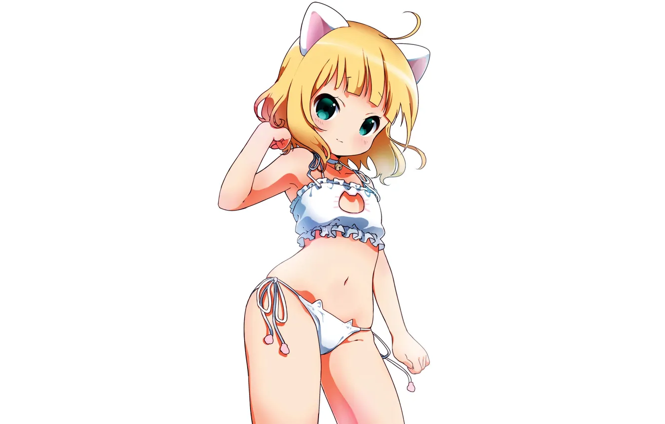 Photo wallpaper girl, sexy, lingerie, bra, cleavage, panties, green eyes, boobs