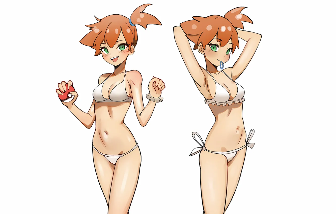 Photo wallpaper girl, sexy, misty, cleavage, green eyes, boobs, anime, beautiful