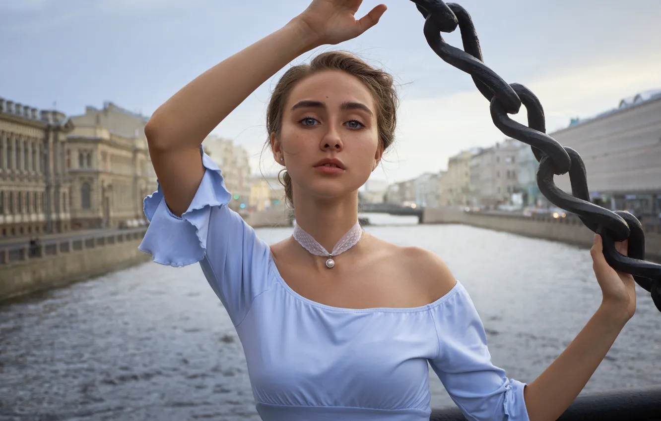 Photo wallpaper water, girl, the city, dress, St. Petersburg, Artem Mostovoy, Diana Mironova