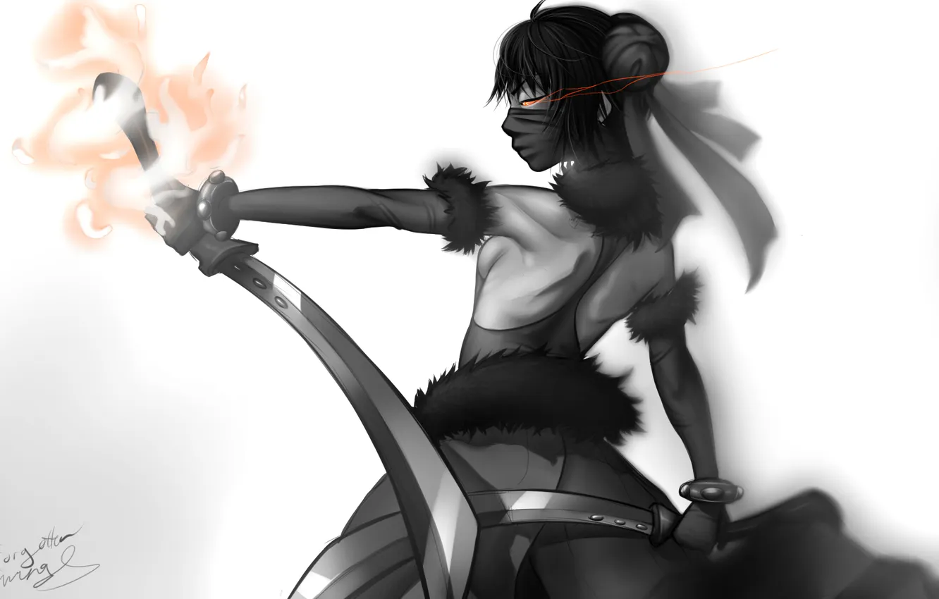 Photo wallpaper girl, lights, weapons, sword, art, headband, ninja, blade