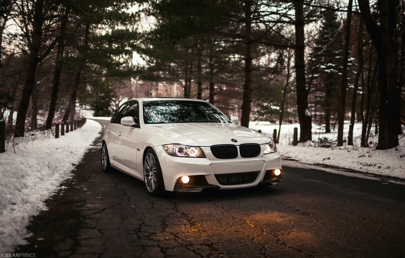 Photo wallpaper winter, snow, BMW, BMW, track, white, 3 series