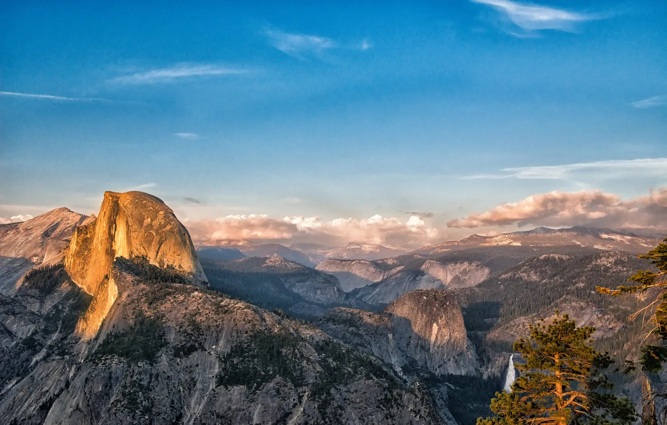 Photo wallpaper forest, mountains, view, height, valley, CA, California, Yosemite national Park