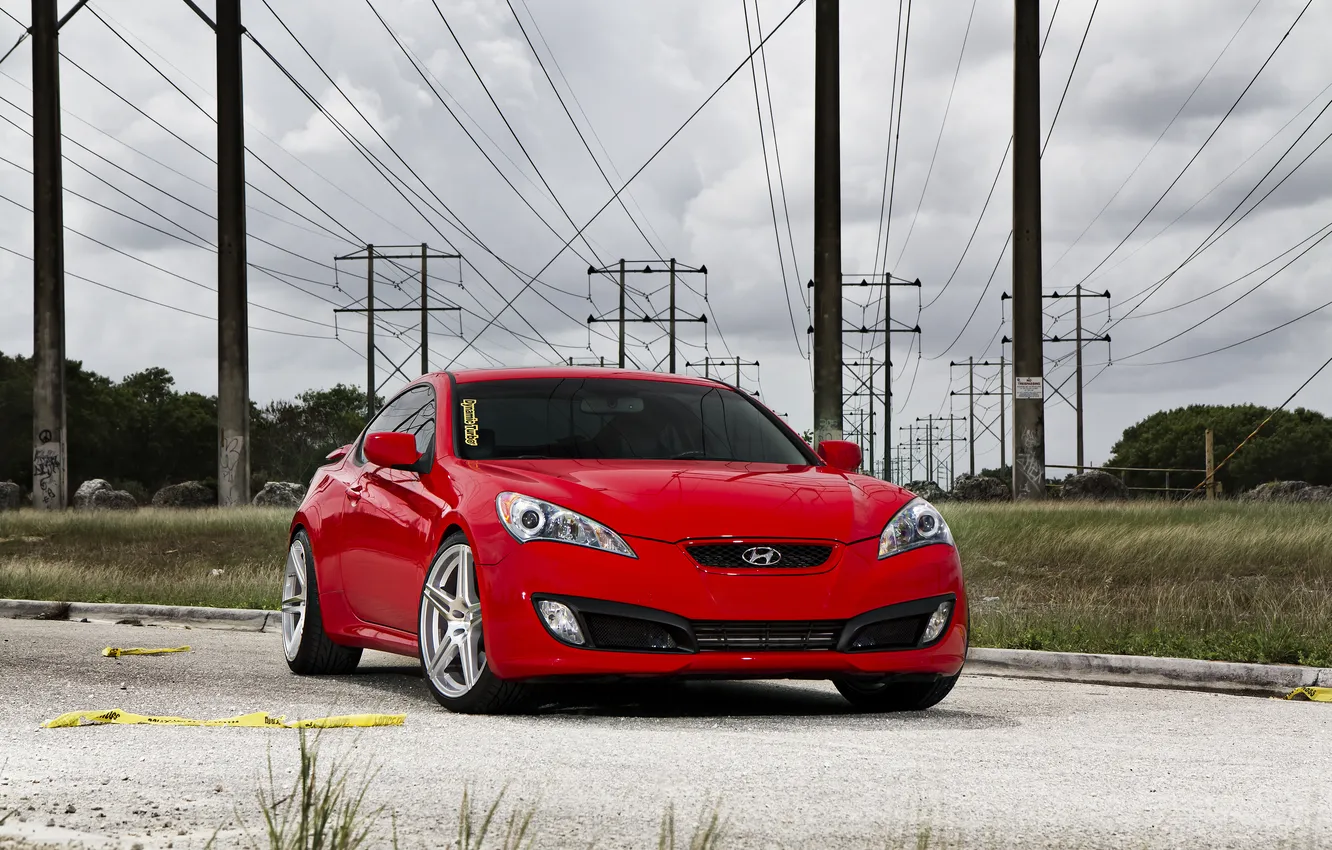 Photo wallpaper the sky, red, clouds, red, Hyundai, Hyundai, the front part, Genesis