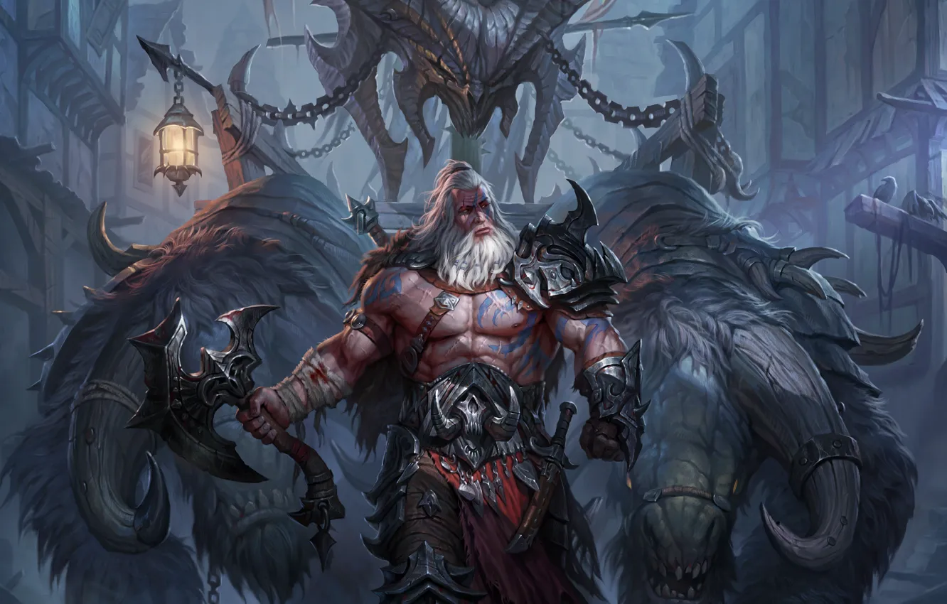 Photo wallpaper axe, Blizzard, Diablo 3, art, fan art, Blizzard Entertainment, Barbarian, Video Game