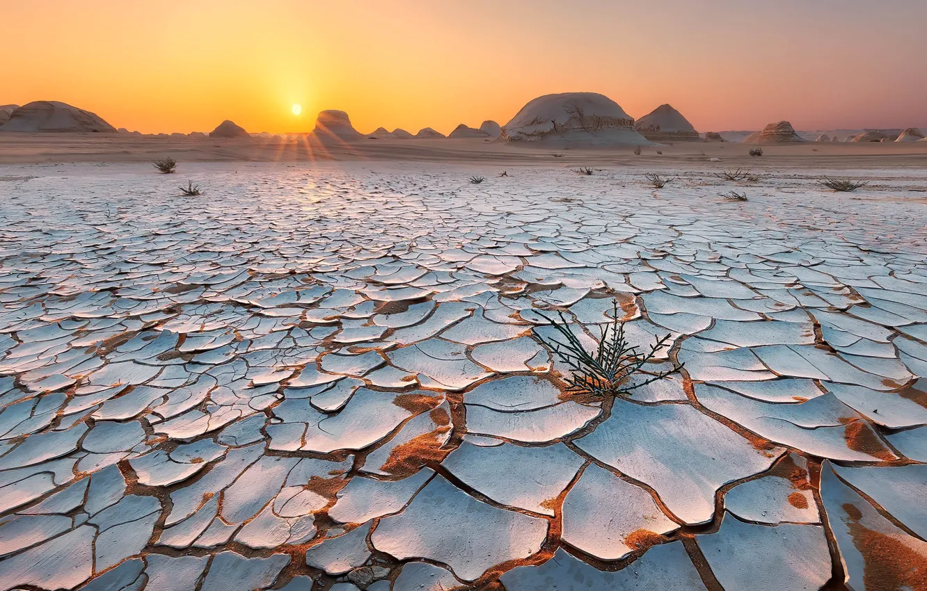 Photo wallpaper desert, sunset, hills