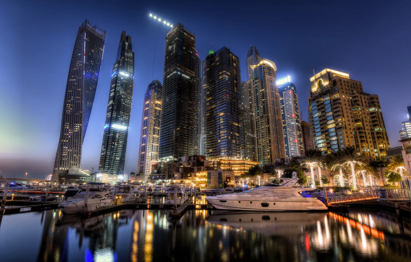 Photo wallpaper night, lights, Dubai, skyline, UAE