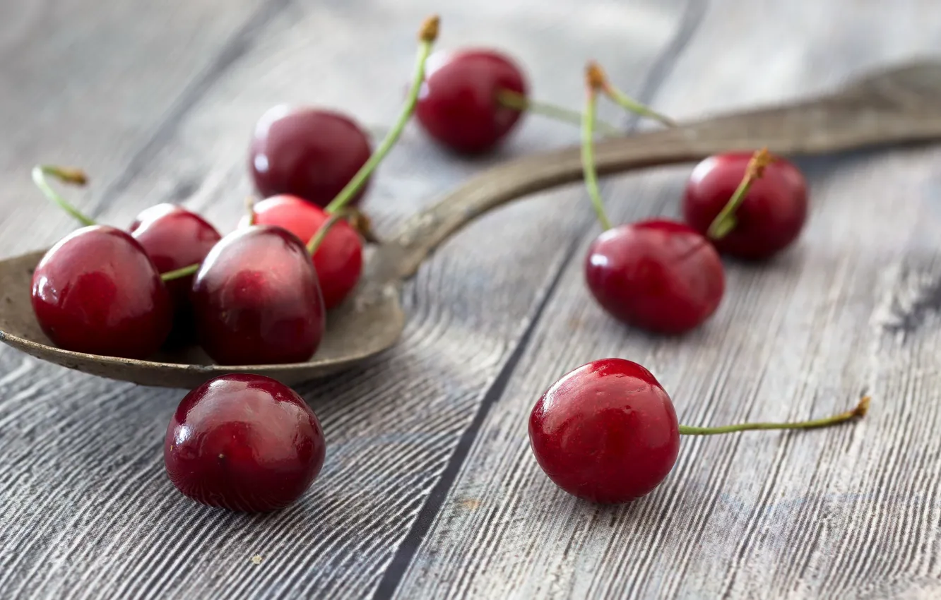 Photo wallpaper berries, cherry, spoon