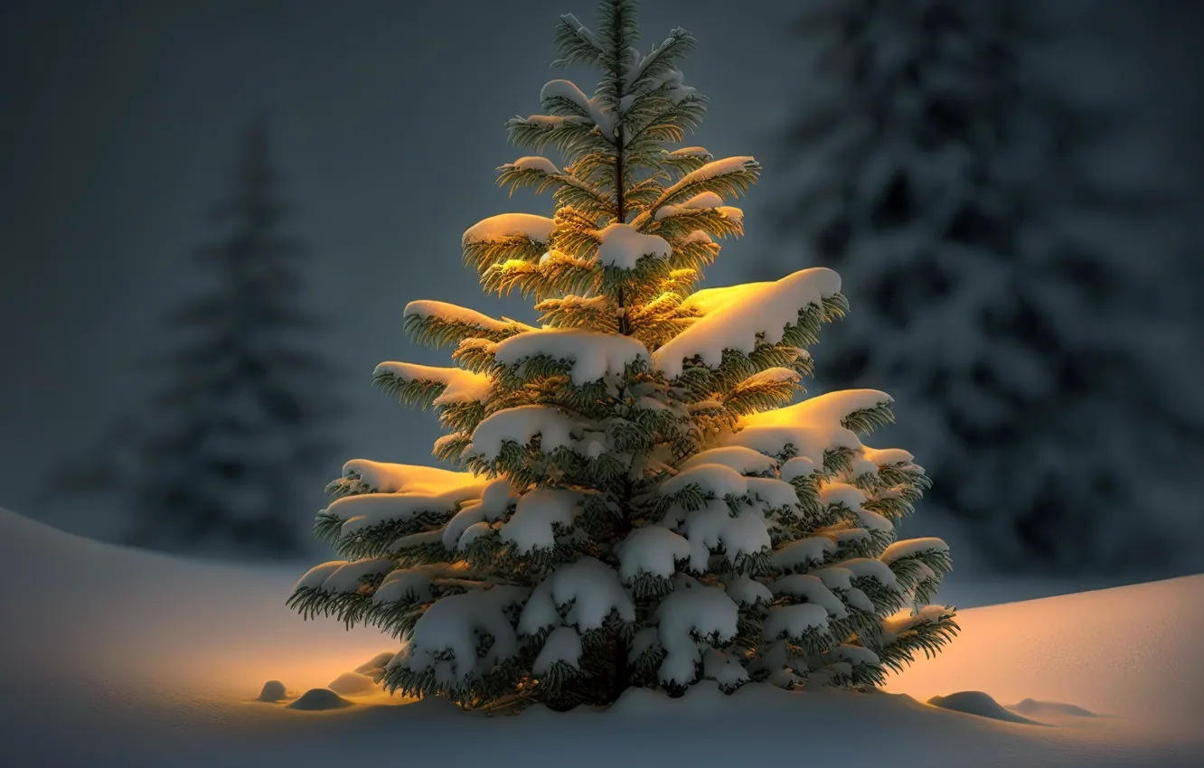 Photo wallpaper winter, snow, tree, frost