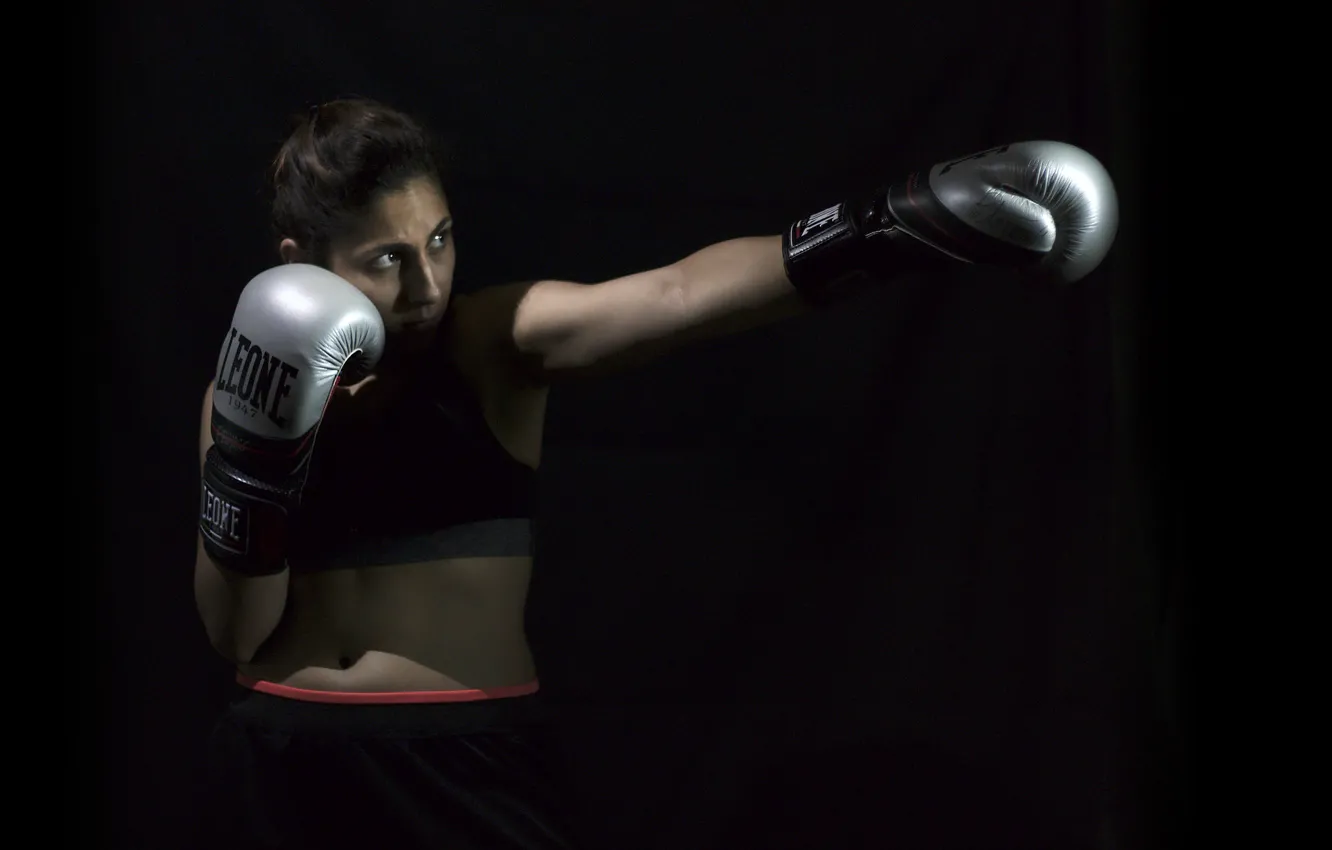 Photo wallpaper girl, sport, in the dark, Kickboxing