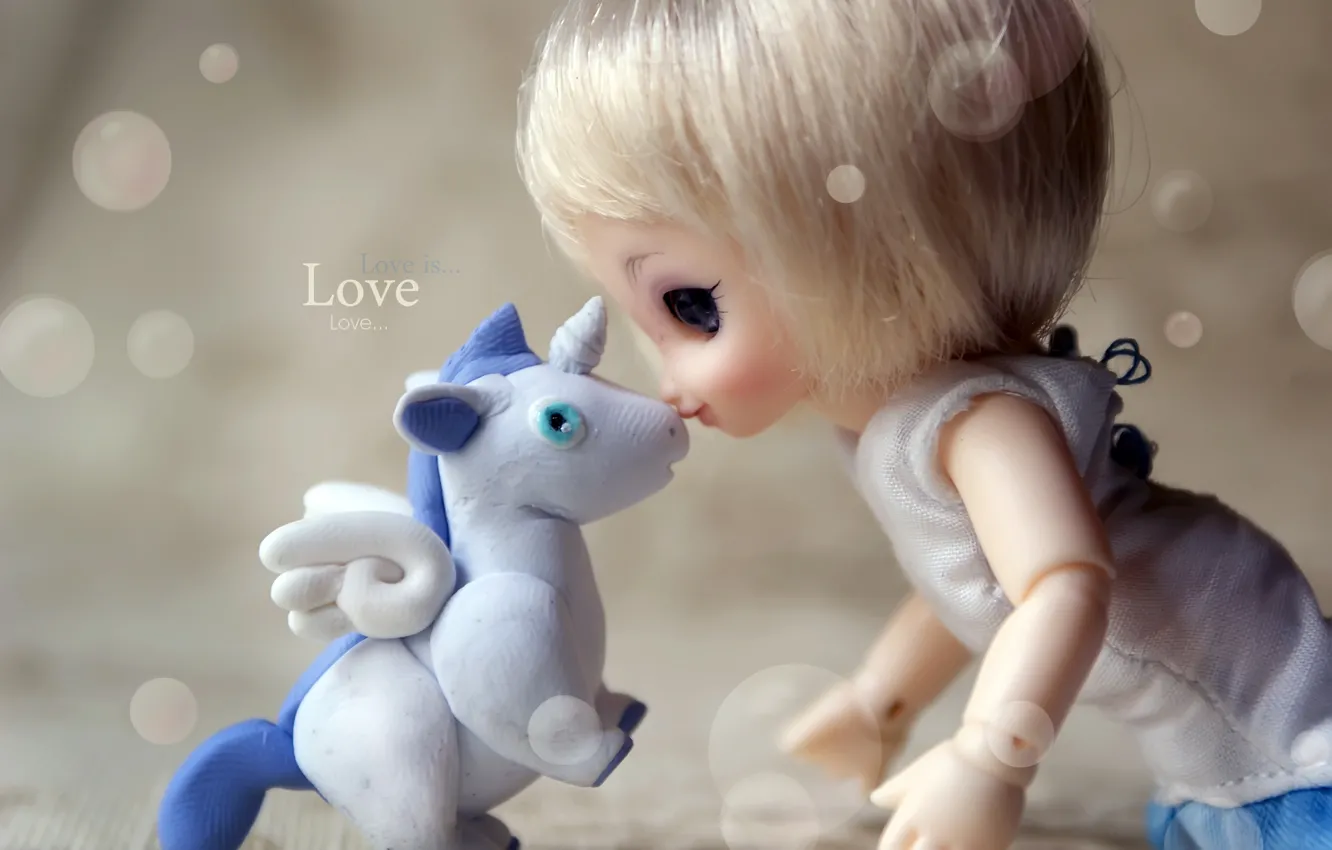 Photo wallpaper tenderness, doll, unicorn, love