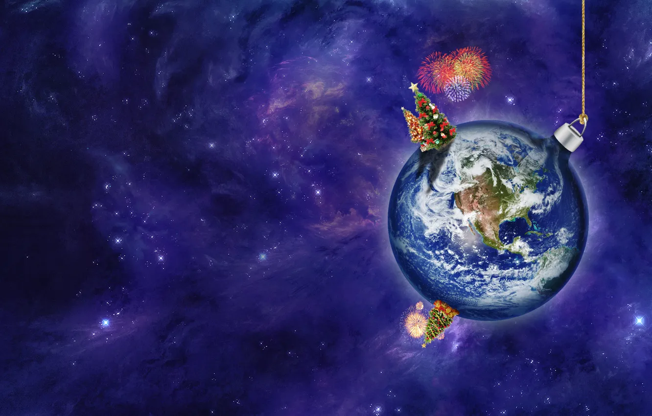 Photo wallpaper space, earth, holiday, planet, new year, ball, 2012