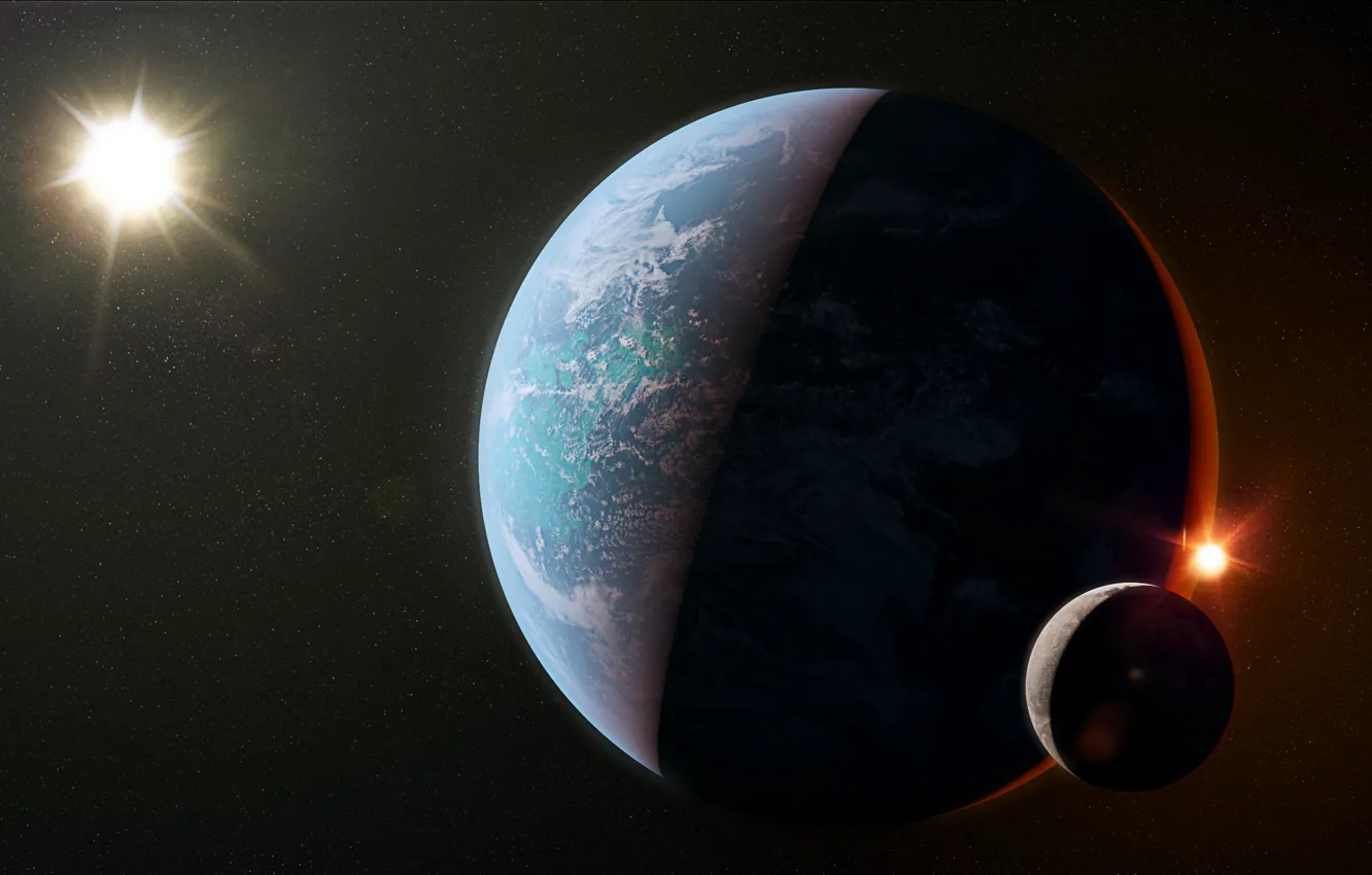 Photo wallpaper light, planet, shadows, sci fi