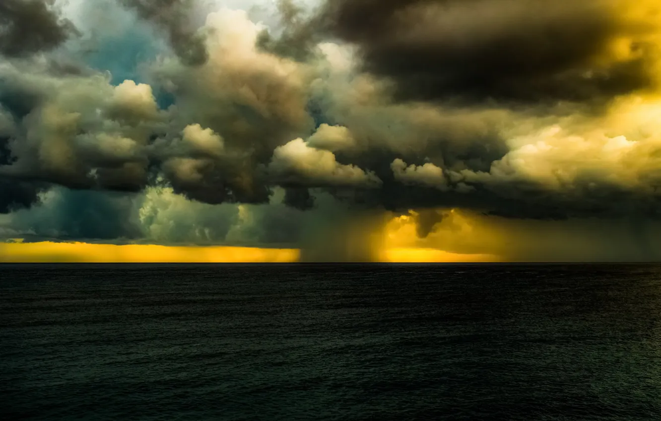 Photo wallpaper sea, the storm, wave, the sky, landscape, clouds, storm, nature