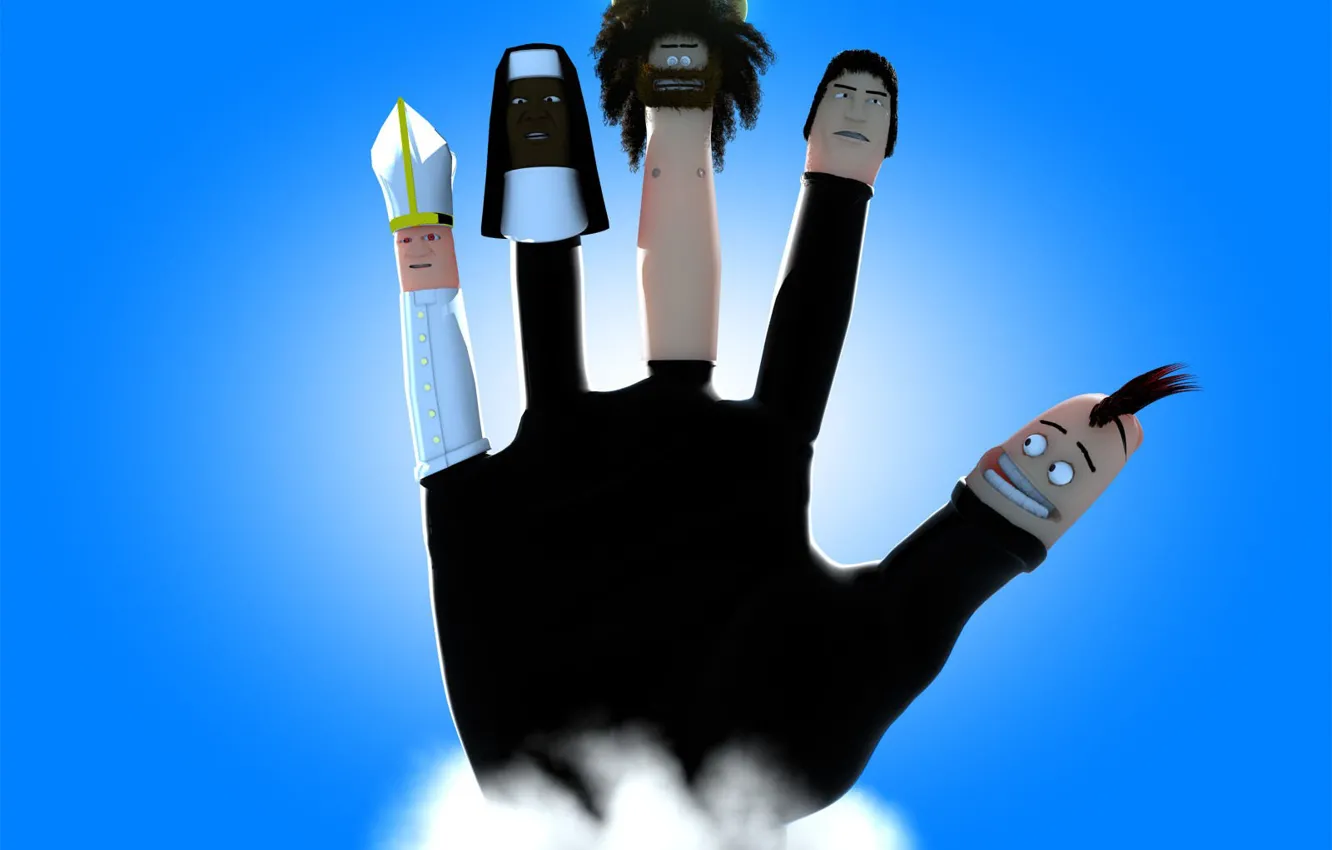 Photo wallpaper blue, head, hands, fingers