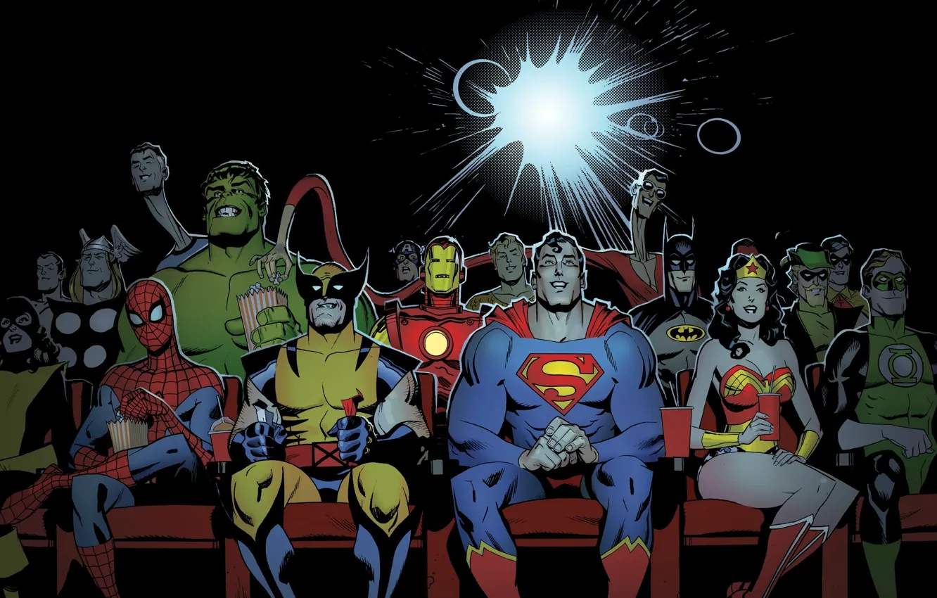 Photo wallpaper Wonder Woman, Batman, Wolverine, Iron Man, Superman, Green Arrow, Spider Man