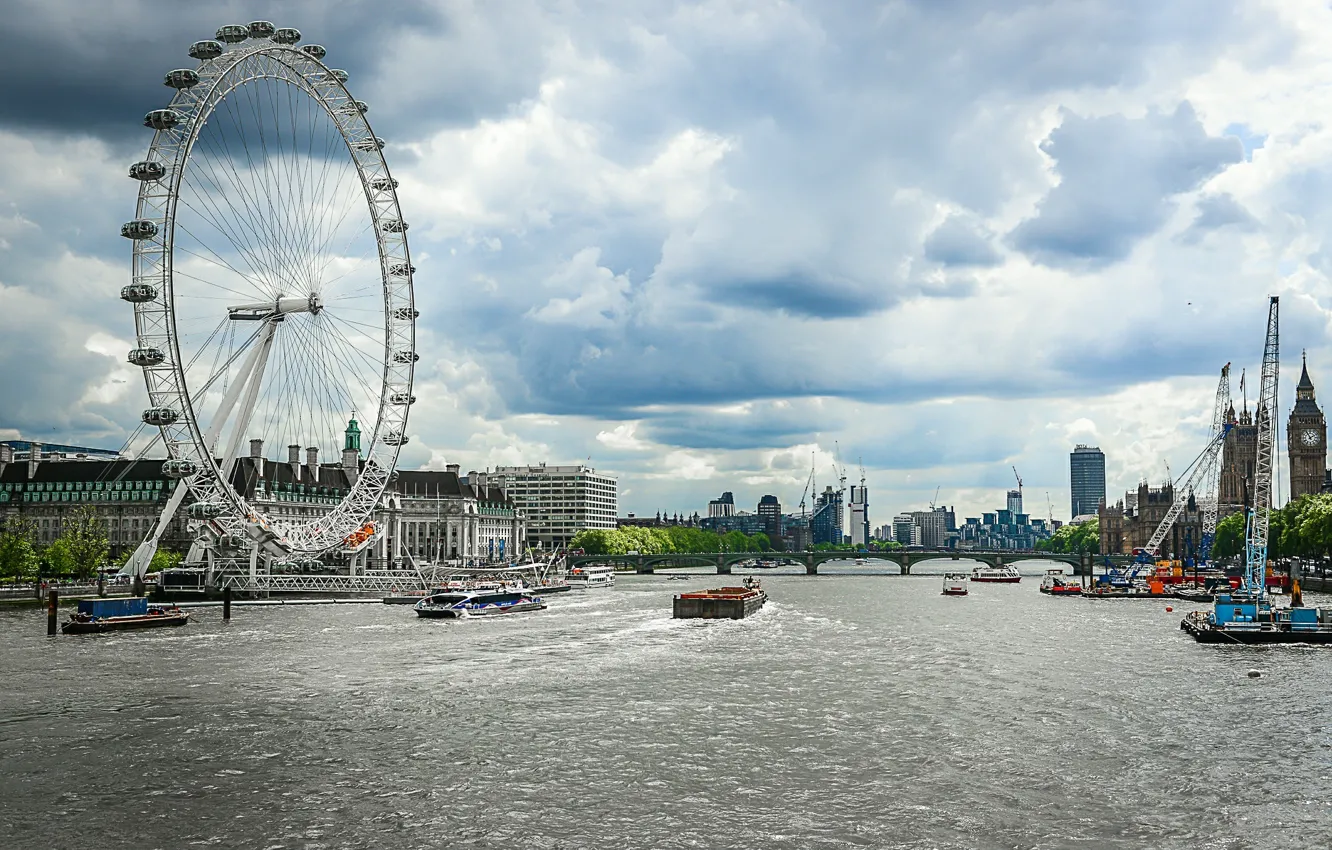 Photo wallpaper river, England, London, UK, river, London, England, The London eye