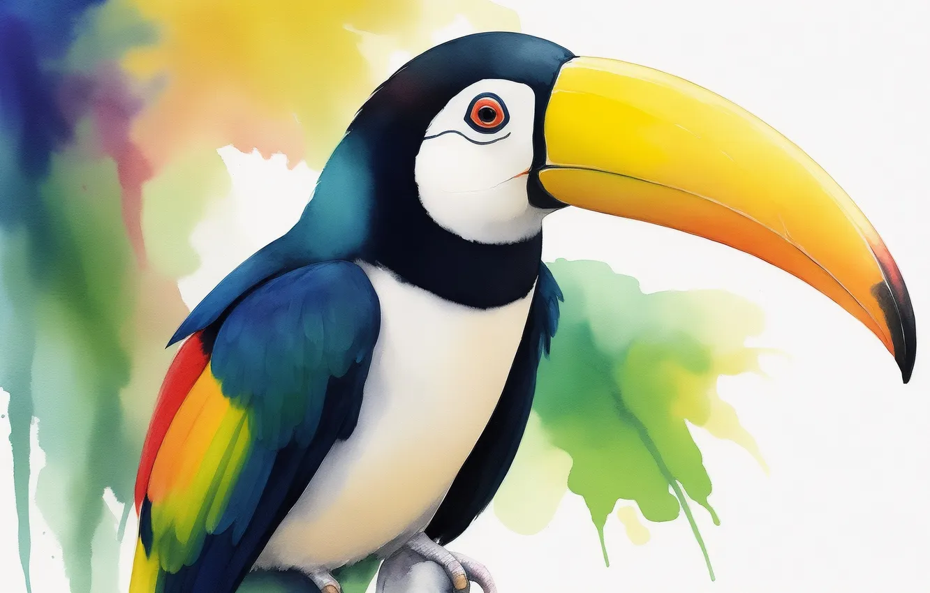 Photo wallpaper bird, figure, colored, colorful, watercolor, Toucan, colorful, bird