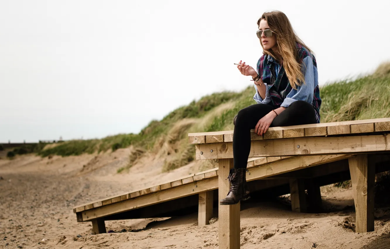 Photo wallpaper girl, background, cigarette