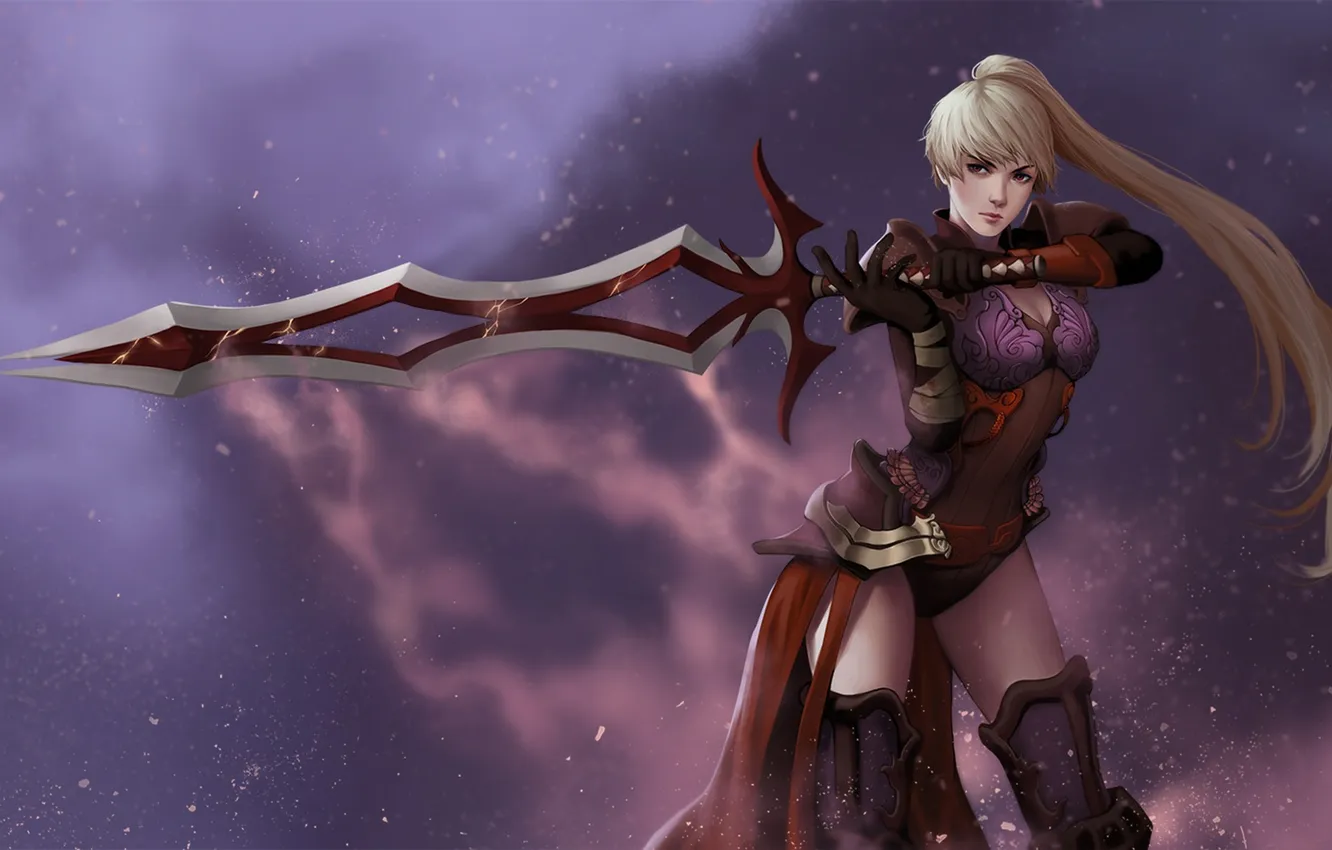 Photo wallpaper girl, sword, art, blonde