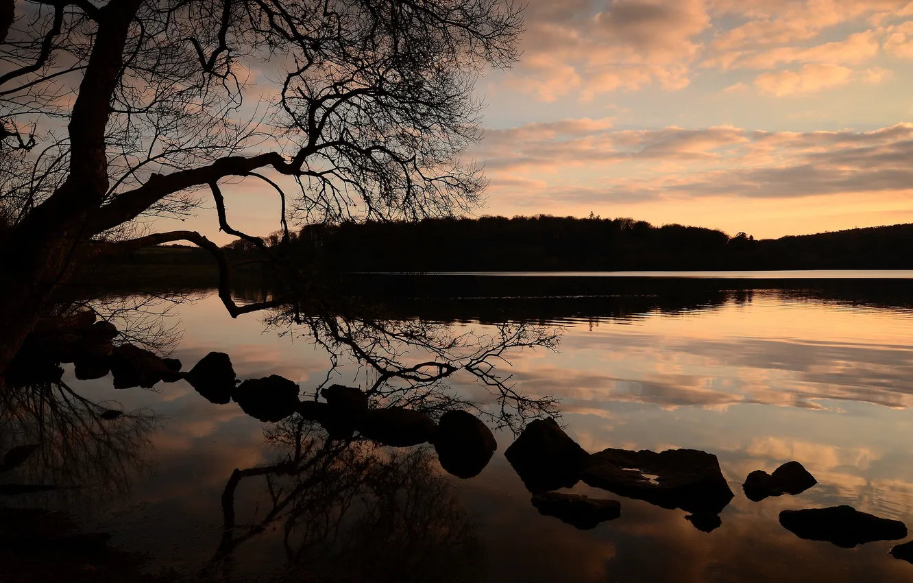 Photo wallpaper sunset, lake, reflection
