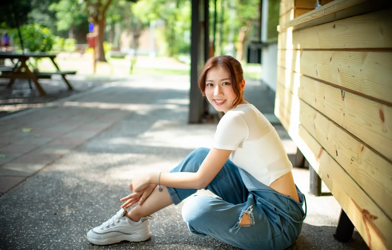Photo wallpaper girl, street, Asian