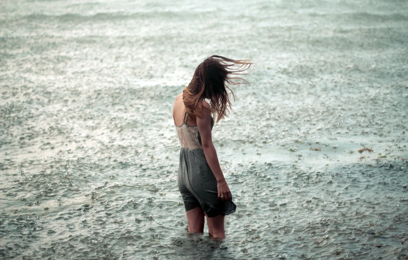 Photo wallpaper water, girl, loneliness, rain, mood