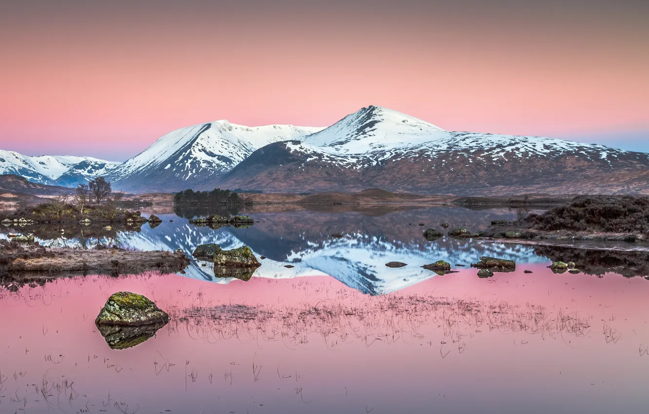 Photo wallpaper water, snow, mountains, lake, reflection