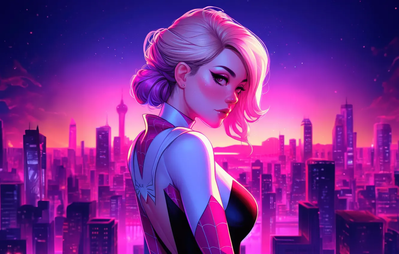 Photo wallpaper skyscrapers, Gwen Stacy, among