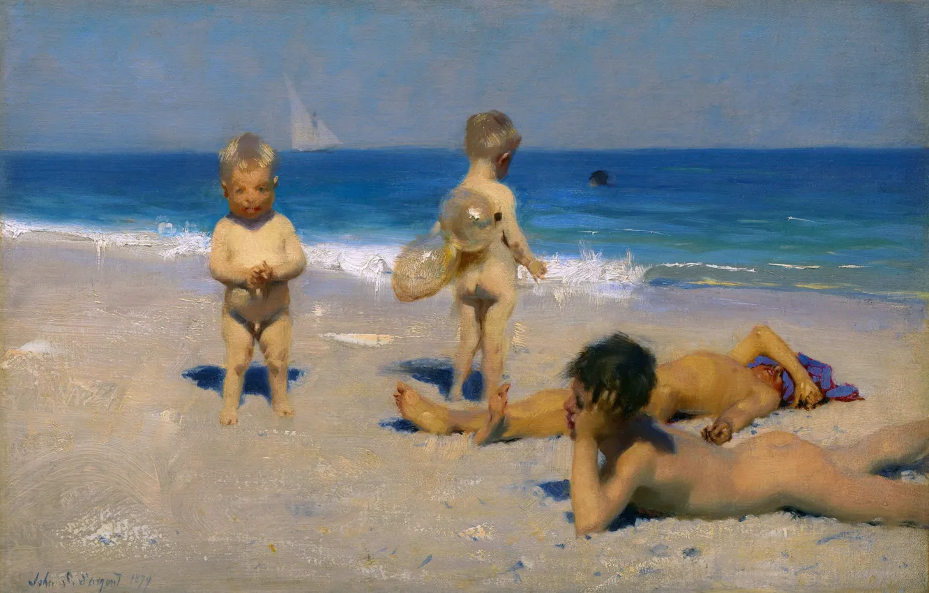 Photo wallpaper sea, beach, children, picture, Nude, American artist, John Singer Sargent, John Singer Sargent