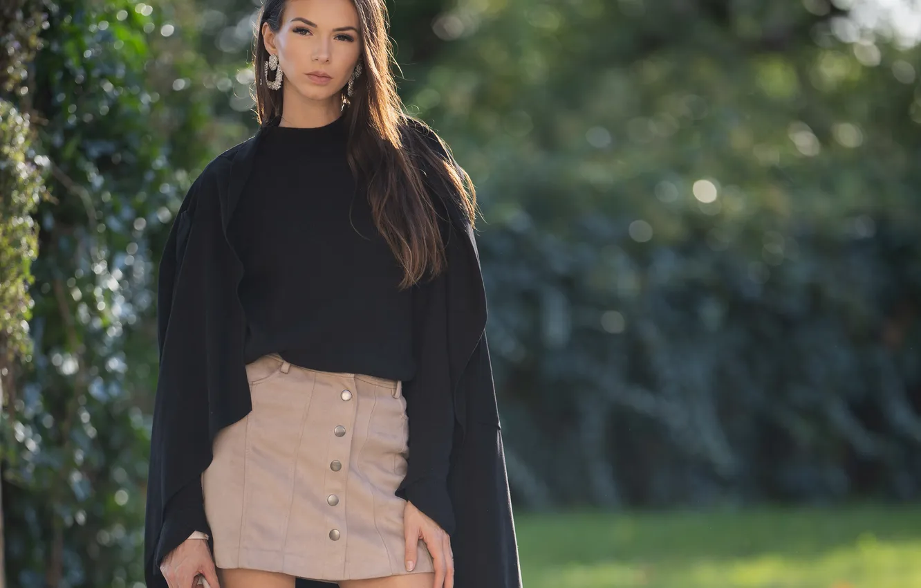 Photo wallpaper look, the sun, trees, pose, model, skirt, portrait, hat