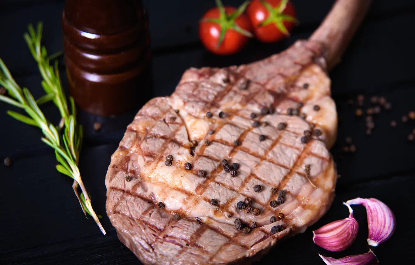 Photo wallpaper meat, pepper, tomatoes, garlic, rosemary
