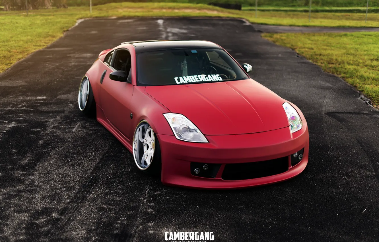 Photo wallpaper nissan, red, 350z, japan, jdm, tuning, low, stance
