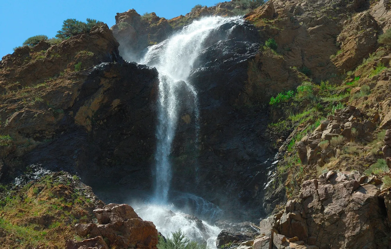 Photo wallpaper the sky, landscape, mountains, nature, rocks, waterfall, rock, sky
