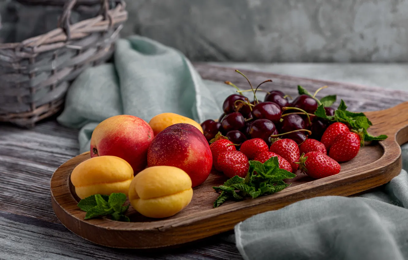 Photo wallpaper berries, fruit, cutting Board