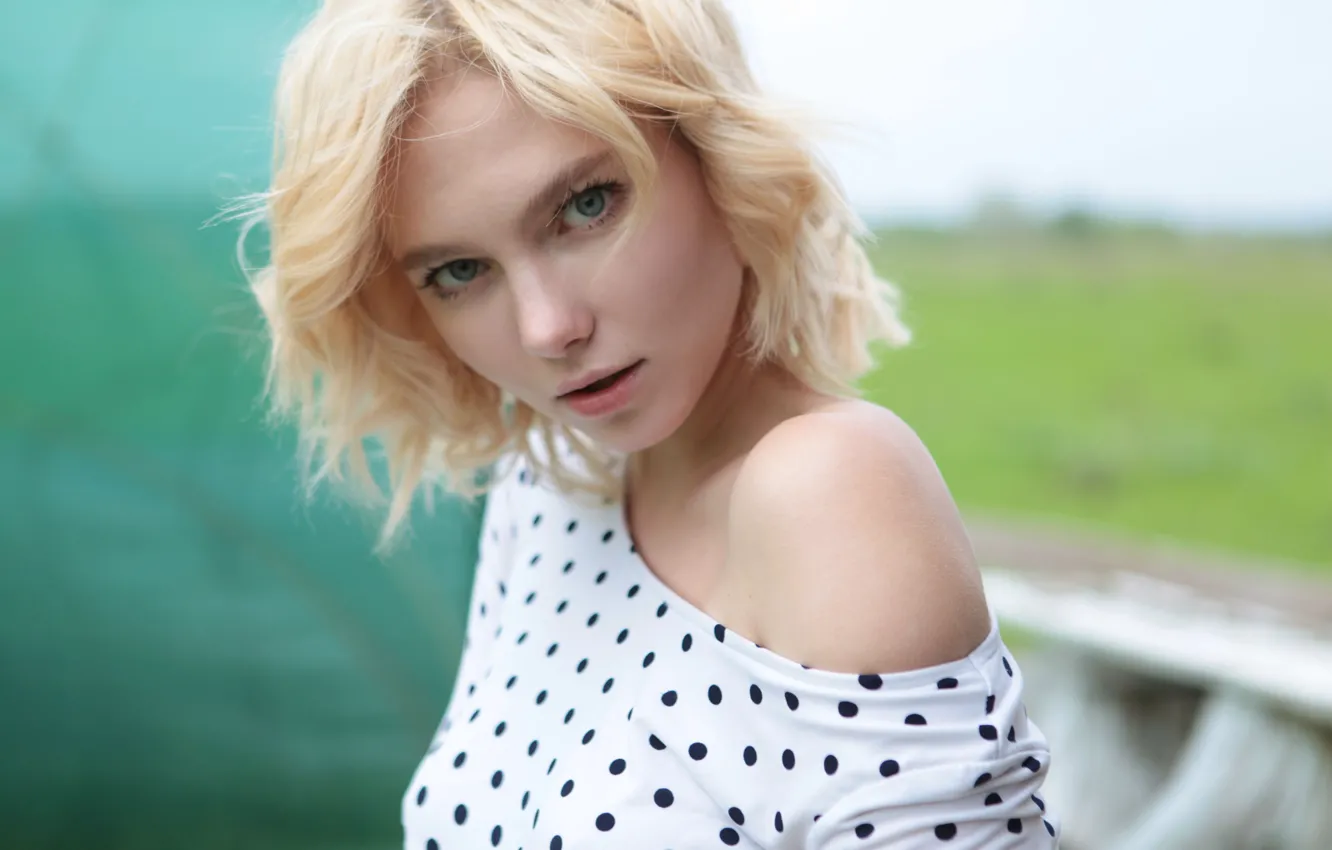 Photo wallpaper girl, photo, blue eyes, model, lips, face, blonde, portrait