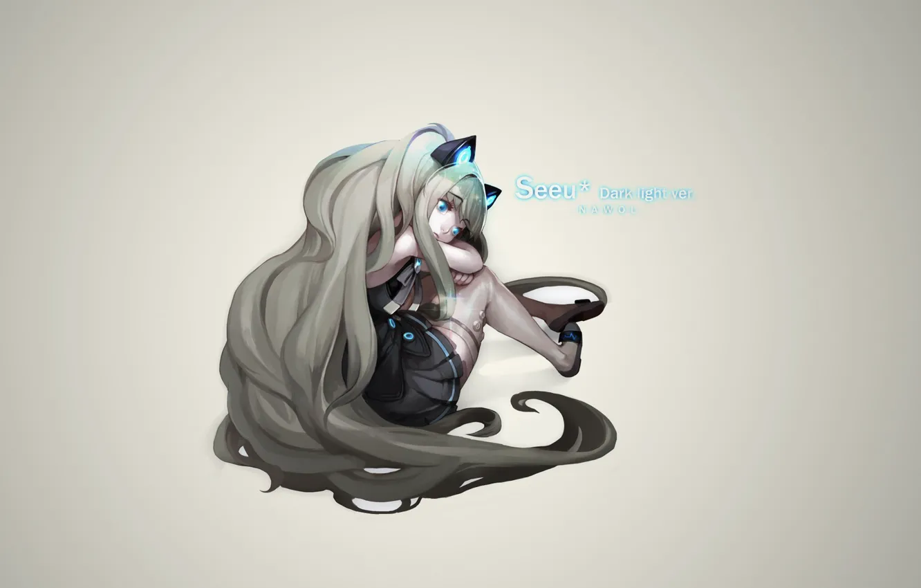 Photo wallpaper girl, background, stockings, blue eyes, Vocaloid, seeu