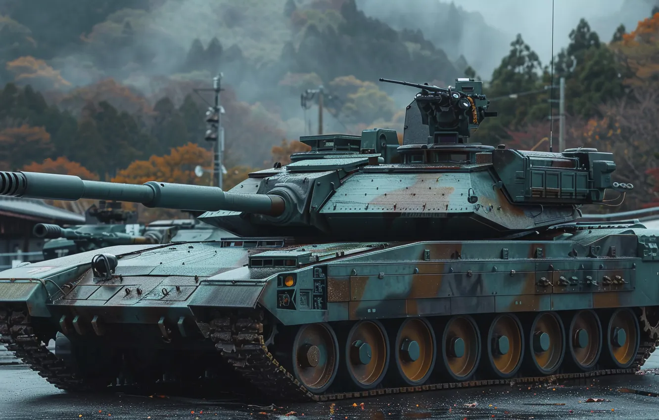 Photo wallpaper mountains, tank, digital art, AI art, The Art of Artificial Intelligence, neural network