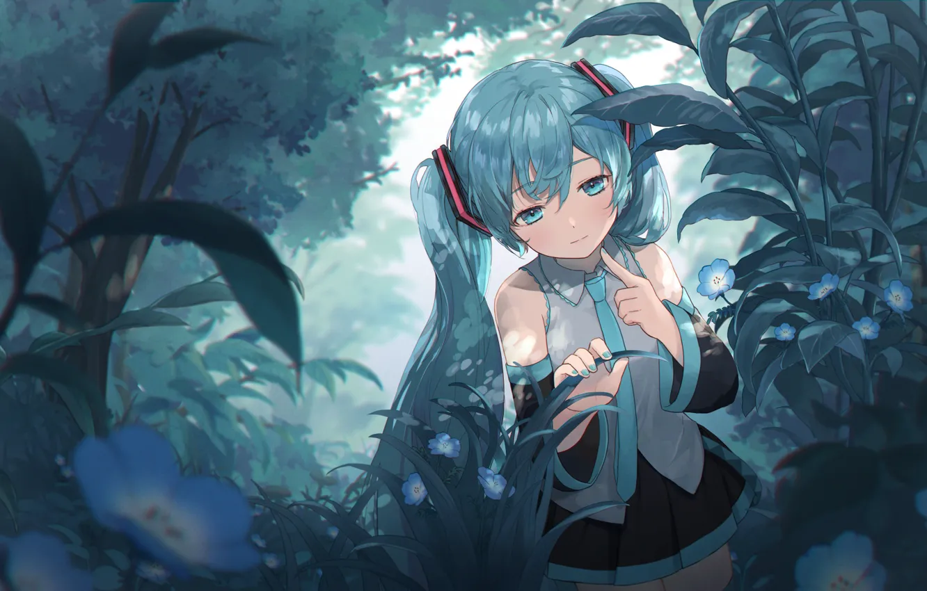 Photo wallpaper girl, flowers, nature, vocaloid, hatsune miku