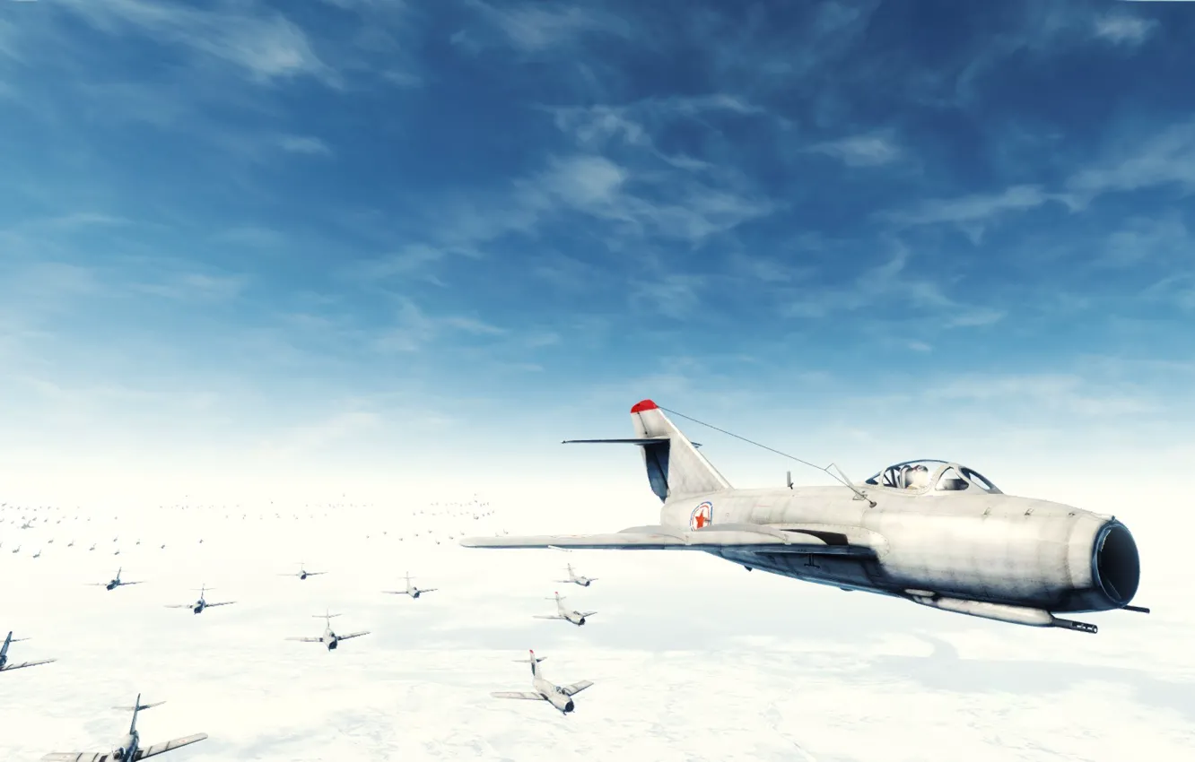 Photo wallpaper Clouds, A lot, War thunder. Aircraft, F-86A-5. The sky